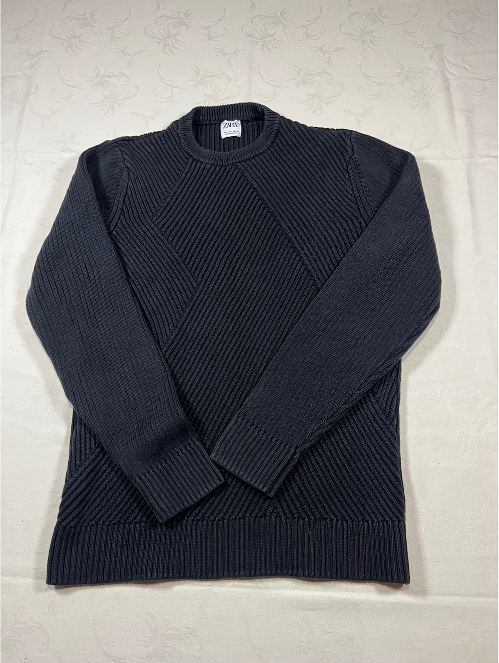 Mens Zara Black Knit Heavy Sweater Size Large